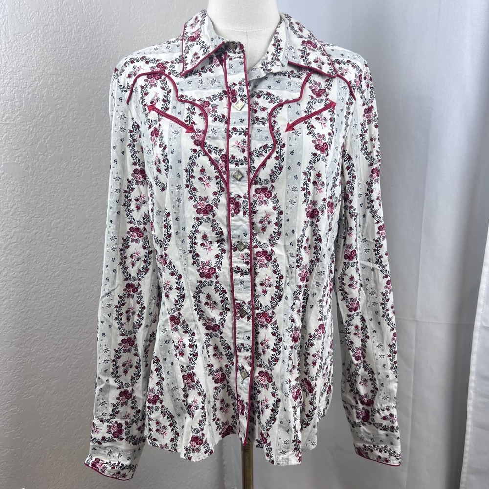 VTG Y2K Roper Shirt Womens Large Floral Pearl Snap Western Yoke Rodeo Country